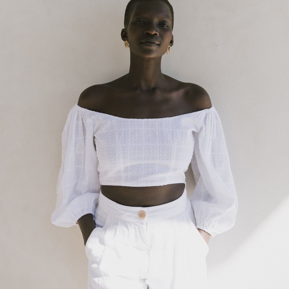 Kara Tom Bellflower Top in Blanc. Unworn. Size XS.
